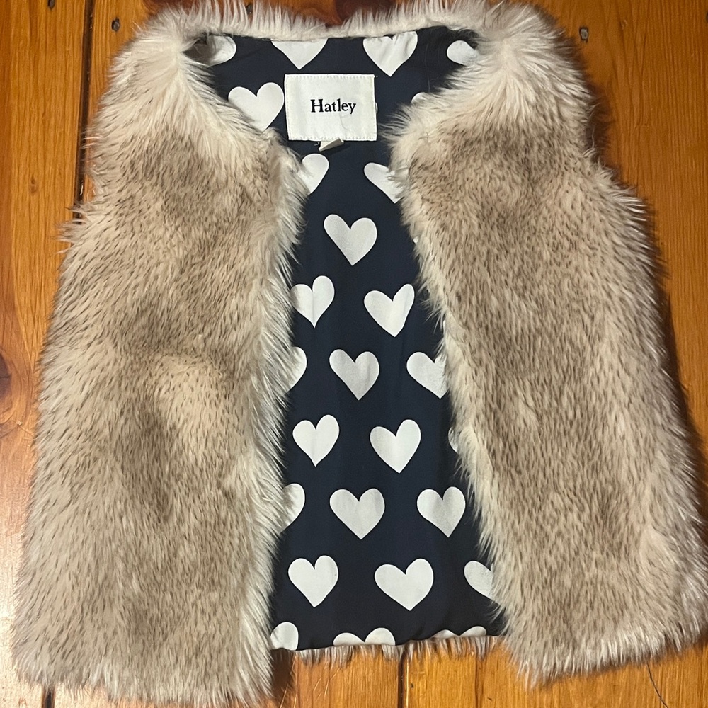 Hatley Tan Faux Fur Vest with Heart Pattern